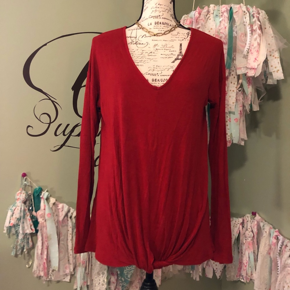 Bordeaux for Anthropologie cranberry V-neck top size medium